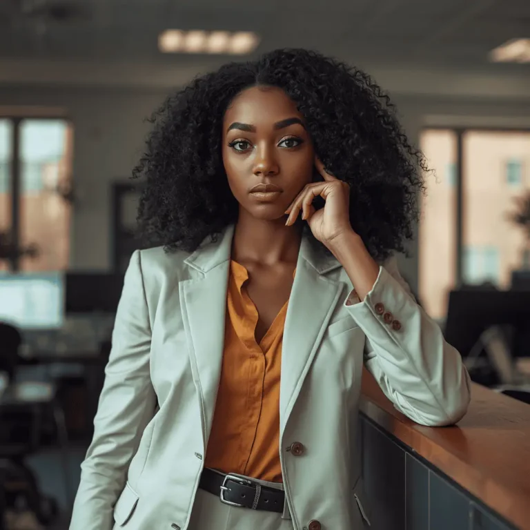 mixes race woman standing in her office with a questioning look  on her face