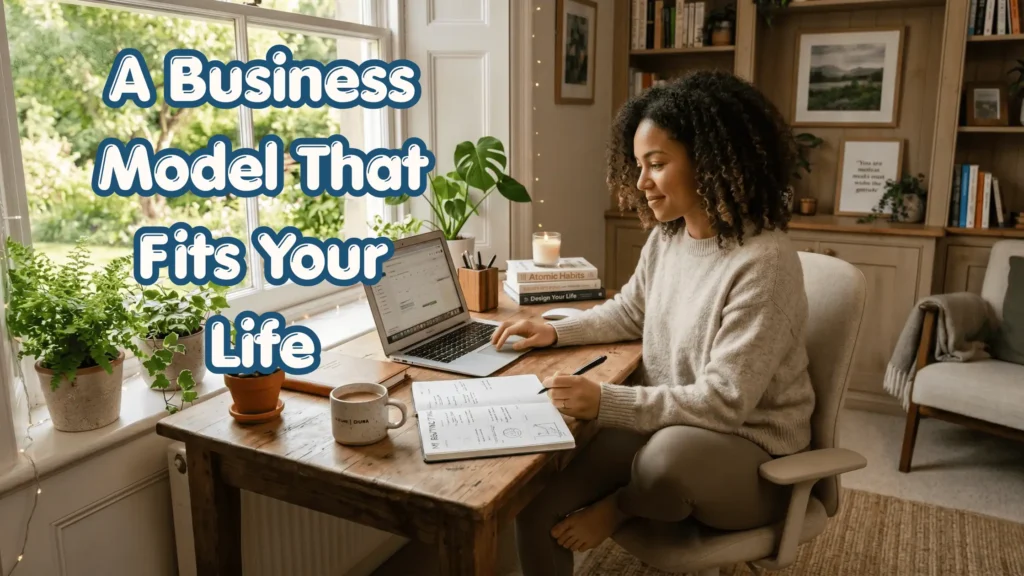 Lifestyle photo: morning work routine, peaceful home office, flexible schedule.