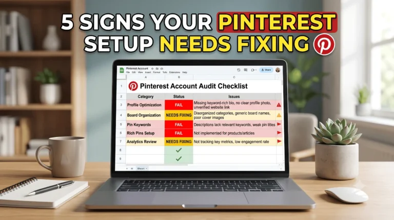 Audit checklist, laptop, highlighted problem areas.